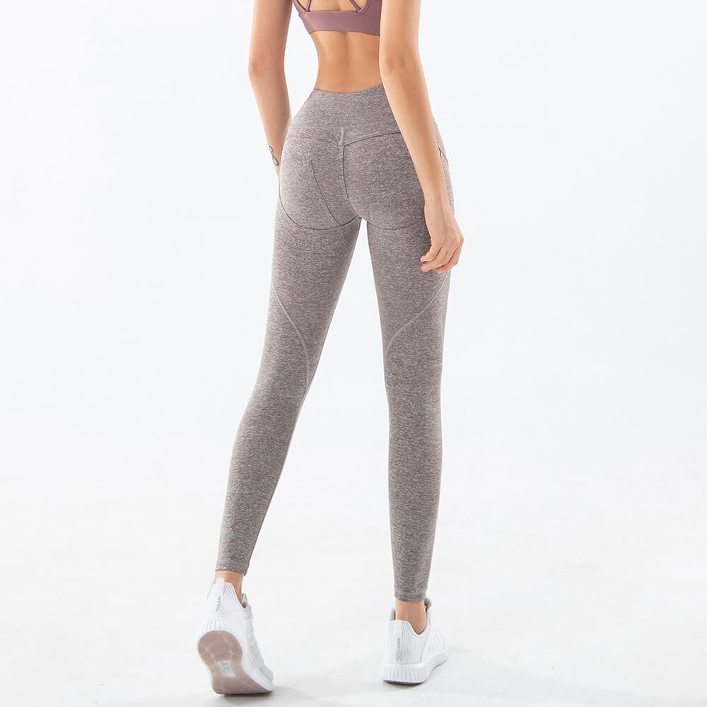 brown gym leggings with line under bum