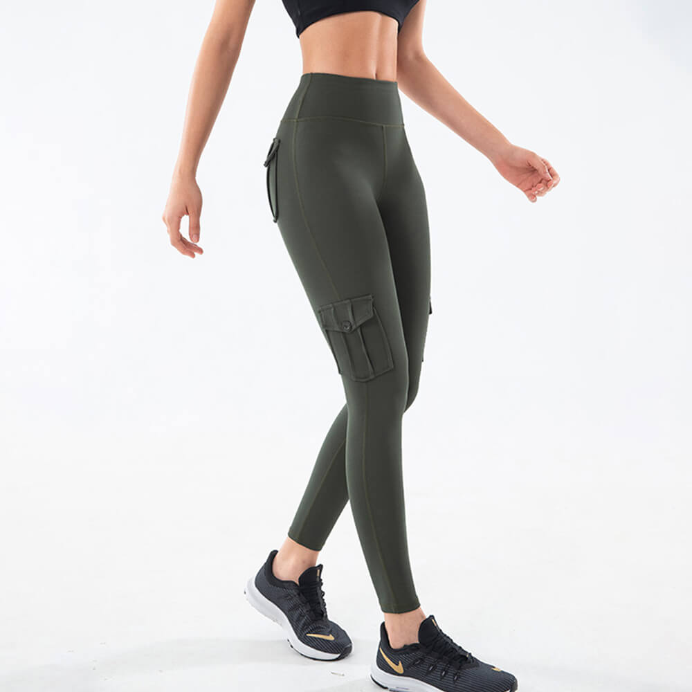 olive green activewear leggings with pockets