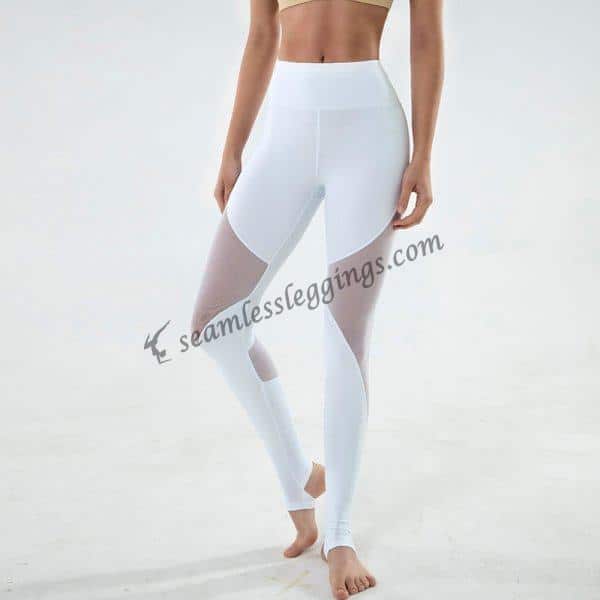 white gym leggings with see through panels
